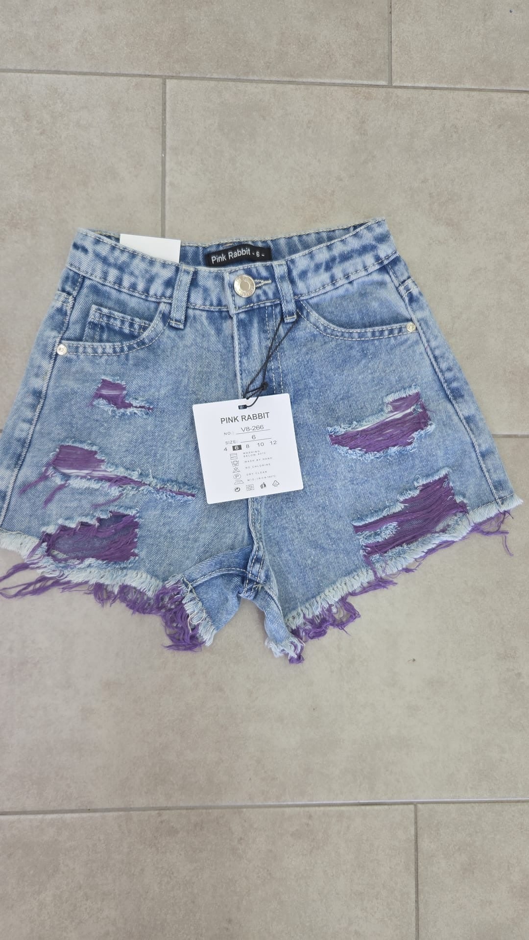 Shorts in denim bambina con dettagli viola