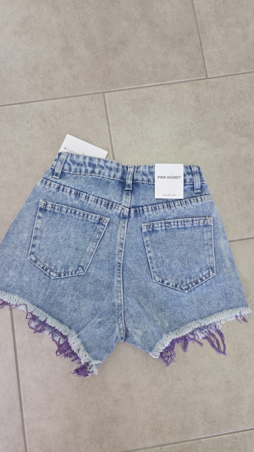 Shorts in denim bambina con dettagli viola