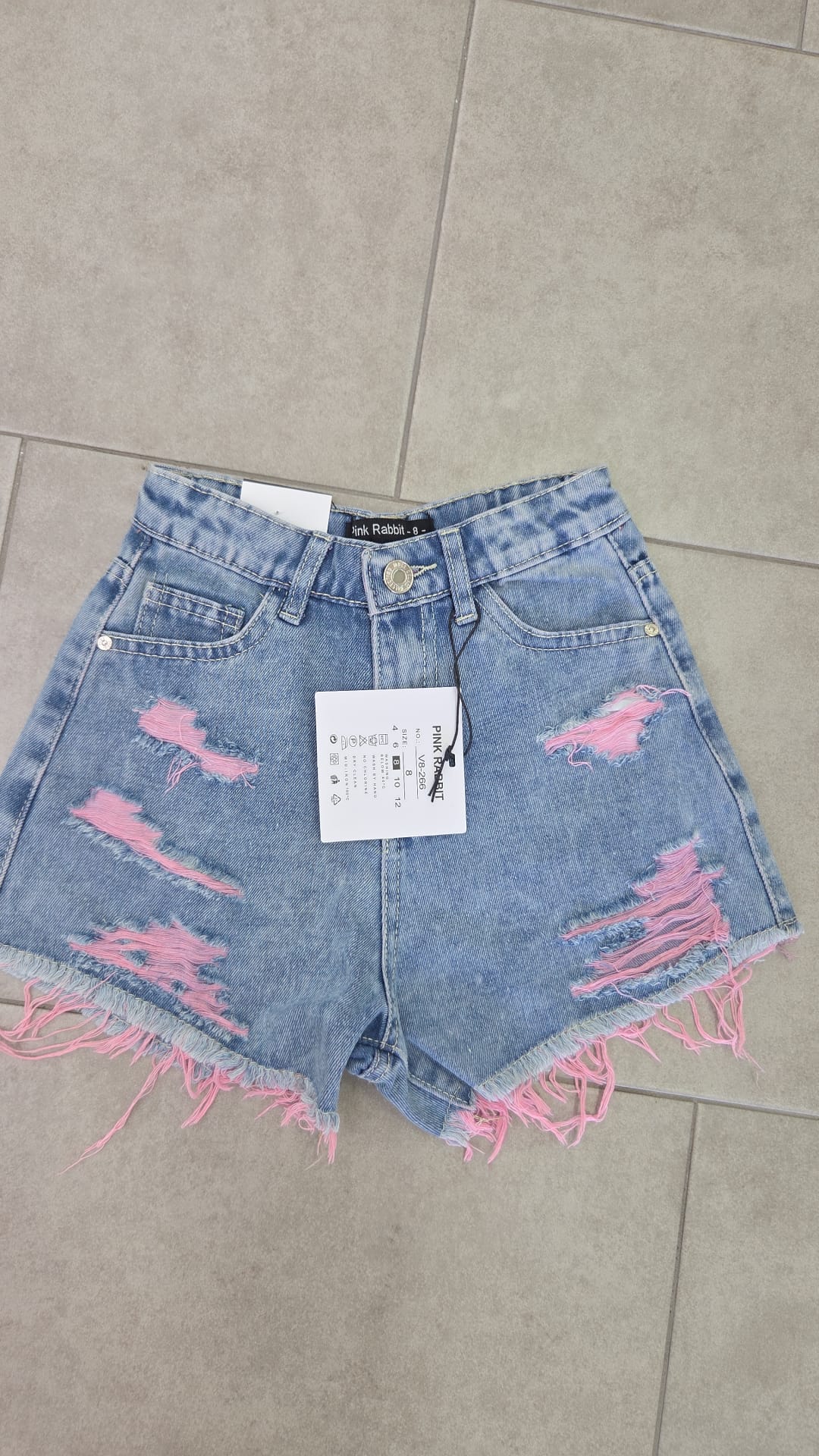 Shorts in denim bambina con dettagli rosa